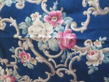 AMAZING Vintage 1940's Cotton Barkcloth Pattern Drapes ROSES & SCROLLS on BLUE picture