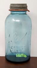 Vintage Ball MASON Blue Glass 1/2 Gallon Canning Jar with Zinc Lid (1923-33) picture