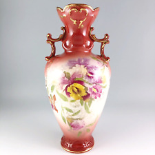 Royal Bonn Handled Bone China Vase Iris Flowers Floral Gold Red Germany Antique picture