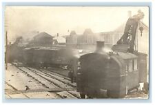 March 1913 B&0 Railroad Locomotive Crash Crane Train RPPC Photo Postcard picture