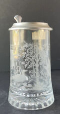 Vintage Glass Stein Etched Woodland Geese Ducks Pewter Lid Alwe West Germany picture