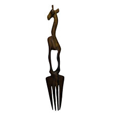 Vintage Wooden Hair Comb Giraffe Hand Carved Medium Brown Wood Ethnic Jungle picture