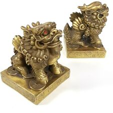 Foo Shishi Kylin Lion Dragon Brass Figurine Lucky Coin Rhinestone Eyes 4