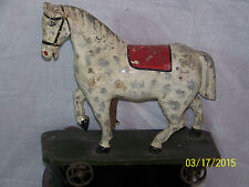 Antique American Pull Toy Horse Mid-c1800's Hand Carved Wooden picture