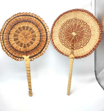 Two South American Woven Straw Fans Round BOHO Natural Decor 8.5
