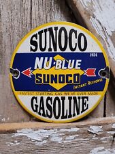 VINTAGE SUNOCO PORCELAIN SIGN NU-BLUE GASOLINE ADVERTISING OLD GAS PUMP PLATE picture
