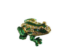 Bejeweled Little Tiny Teeny Frog Hinged Metal Enameled Crystal Trinket Box picture