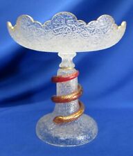 UNUSUAL BOHEMIAN GLASS COMPOTE WITH RED & GOLD SERPEND ON COLUMN picture