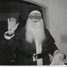 Vintage B&W Snapshot Photograph Santa Claus Making Christmas House Call 1960s picture