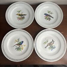 Meissen Porcelain Lot of 4 Plates with Hand-Painted Birds Gold Trim 9.25