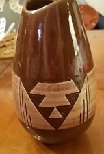 7” Sioux Brown Glazed Pottery Vase Signed By Artist picture