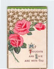 Postcard My Thoughts & Love Are With You Flower Art Print Embossed Card picture