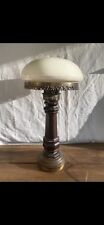 1970s Vintage Brass, Wood and Opal White Milk Glass Table Lamp With Key picture