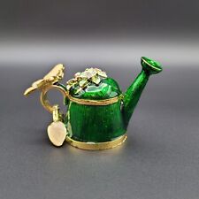 Watering Can with Butterfly & Garden Shovel Enamel Bejeweled Hinged Trinket Box picture