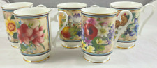 Royale Garden Floral Cup Mug Footed Set of 5 Bone China Staffordshire Romania picture