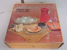 Vintage Federal Glass Homestead Snack Luncheon Set in Original Box  X4 Service picture