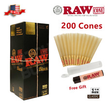 Authentic RAW Black 1 1/4 Size Pre-Rolled Cones 200 Pack & Free Clipper Lighter picture