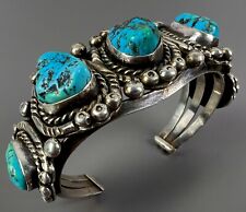Vintage Navajo Sterling Silver Kingman Turquoise Cuff Bracelet THICK & HEAVY picture