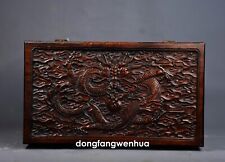 16 China Huali Wood Carved Dynasty Palace Dragon Beast Royal Chiest Bin Case Box picture