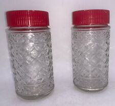 2 Vintage Clear Glass Anchor Hocking Large Shaker C Lid Salt Pepper Cinnamon picture