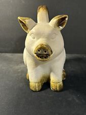 Vintage Ceramic Pig Watering Can Cream Farmhouse Decor 8” Tall picture