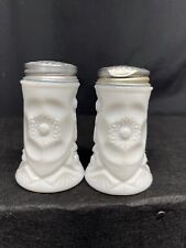 Vintage Jeannette Milk Glass Salt And Pepper Shakers Metal Lids SEE PICTURES  picture
