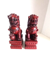 VINTAGE CHINESE FOO DOGS CINNABAR LAQUER BEAUTIFULLY DETAILED. picture
