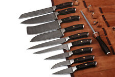 Handmade Damascus Kitchen Chef Knife Set Damascus Steel Knife 10 pcs Leather Bag picture