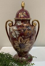 Vtg Toyo Trading Co Floral Butterfly Wine Gold Cloisonné Urn Handles Lid Vase picture