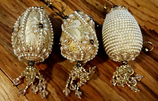 Set Of 3 Beaded And Jeweled Egg Ornaments In Old World Style picture