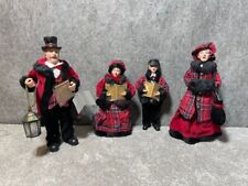 Dickens Christmas Carolers Family Set on Stand Holiday Decor Plaid Victorian  picture