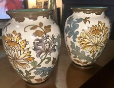 Vintage Set Royal Gouda Koninklyk Chrysantheme Vase 3451 Hand Painted Rare picture