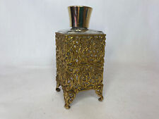 Vtg Ormolu Filigree Footed French Perfume Bottle Metal Glass Ornate Gold Tone picture