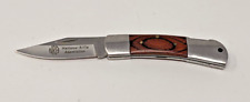 NRA 440 Stainless Steel Folding Pocket Knife Plain Lockback Wood w/SS Bolsters picture