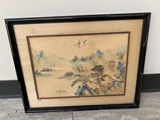Vintage Chinese Asian Seascape Fisherman on Water Painting on Silk Framed picture
