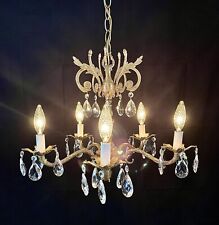 Antique 1930's-50's Victorian Spanish/French Brass Crystal Chandelier Light Vtg picture