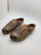 Antique Handcarved Wooden Shoes From Belgium Germany Hand Painted Cityscape picture