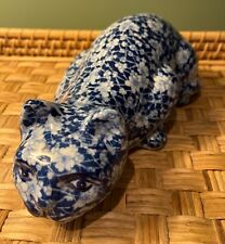 Sweet Vtg Calico China Porcelain Crouching Blue Calico Cat Crown Marking 11.50
