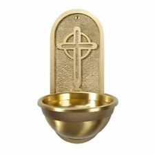 Gold Toned Solid Dimpled Brass Cross Holy Water Font for Home or Church, 9.75 In picture
