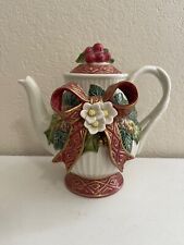 Fitz and Floyd Christmas Rose Pattern Ceramic Teapot 30 Ounce picture