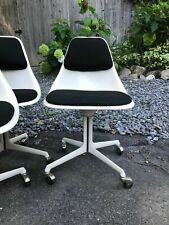 Vintage Mid Century Modern Space Age Mod Burke Swivel Office Chair Black White  picture