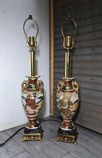 Pair of Vintage Asian Oriental Japanese Satsuma Pottery Vase Urn Table Lamps picture