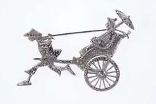 Vintage German 935 Silver Marcasite Chinoisiere Rickshaw brooch with rotating wh picture