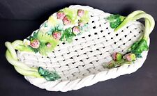 Large Porcelain Lattice Flower Basket/ Sculpture With Berries/Leaves-20