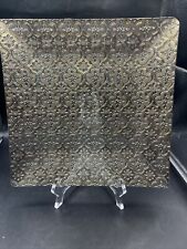George Briard Square Glass Tray With 22k Gold Persian Floral Design 10” picture