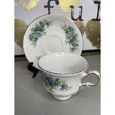 Queen Anne English Bone China Tea Cup and Saucer Set Blue Daisy Pattern 8542 picture