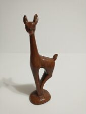 Mid Century Wooden Deer Sculpture Carving Red Rhinestone Eyes ITALY Vintage #702 picture