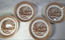 Jeannette Royal China 10 in Currier Ives 4 Pie Plates AMERICAN FARM SCENE Brown picture