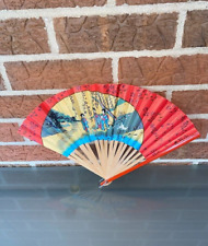Vintage Japanese Fold Up Fan With Geisha Girls picture