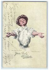 1908 Woman Yours Truly Fiskhats Chicago Illinois IL Advertising Antique Postcard picture